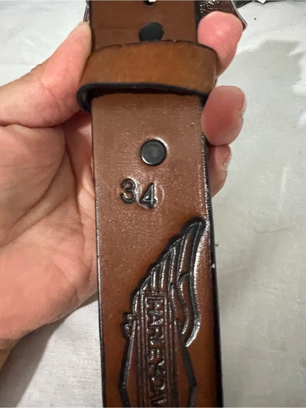 Harley-Davidson Brown Leather Belt with Crystal-Encrusted Shield Buckle
